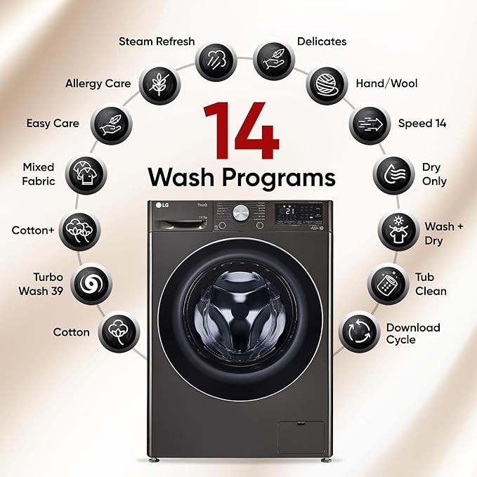 LG Vivace 11 kg/7 kg 5 Star Fully Automatic Front Load Washer Dryer Combo (AI Direct Drive Technology, FHD1107STB.ABLQEIL, Black VCM) (OPENBOX)