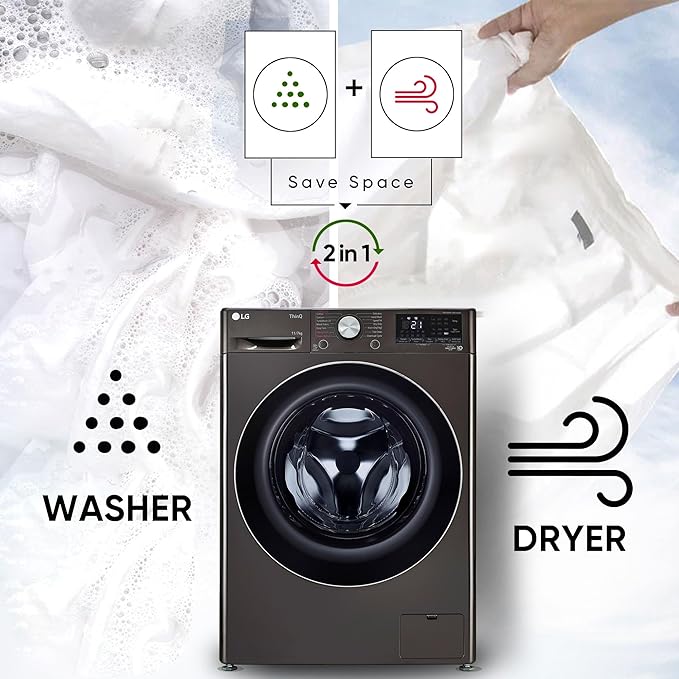 LG Vivace 11 kg/7 kg 5 Star Fully Automatic Front Load Washer Dryer Combo (AI Direct Drive Technology, FHD1107STB.ABLQEIL, Black VCM) (OPENBOX)