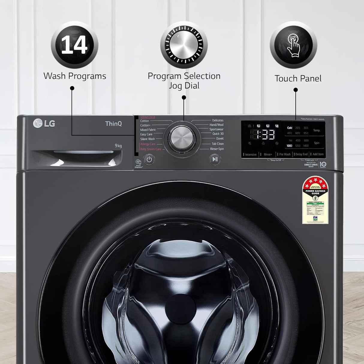 LG 9 kg Fully Automatic Front Load Washing Machine (Model: FHV1409Z4M, Black) (OPENBOX)