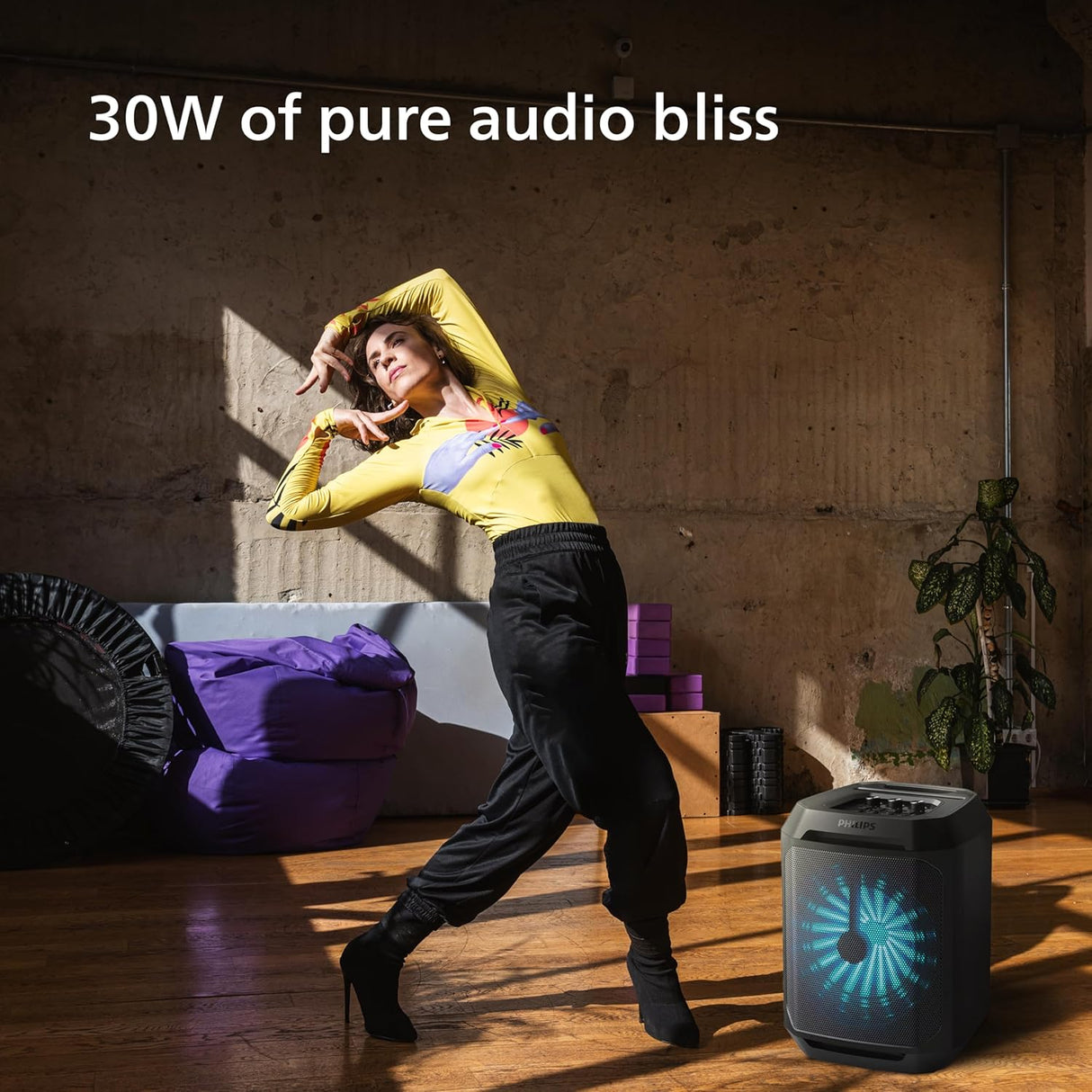 PHILIPS TAX2208 Bluetooth Party Speaker, Dynamic Bass Boost, Bluetooth and Aux-in, Karaoke Microphone Input, Wireless Pairing for Stereo Sound, Up to 7 Hours Battery, Built-in Carry Handle, USB-C (OPENBOX)