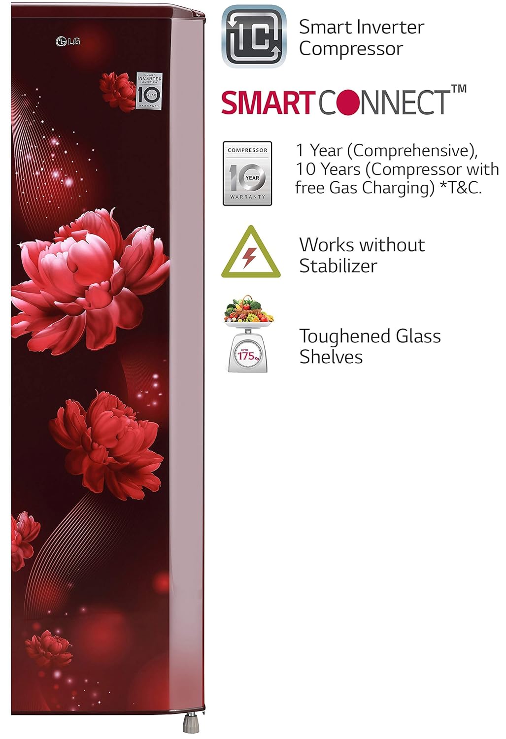 LG 270 Litres 3 Star Direct Cool Single Door Refrigerator (Model: GL-B281BSCX, Scarlet Charm) (OPENBOX)