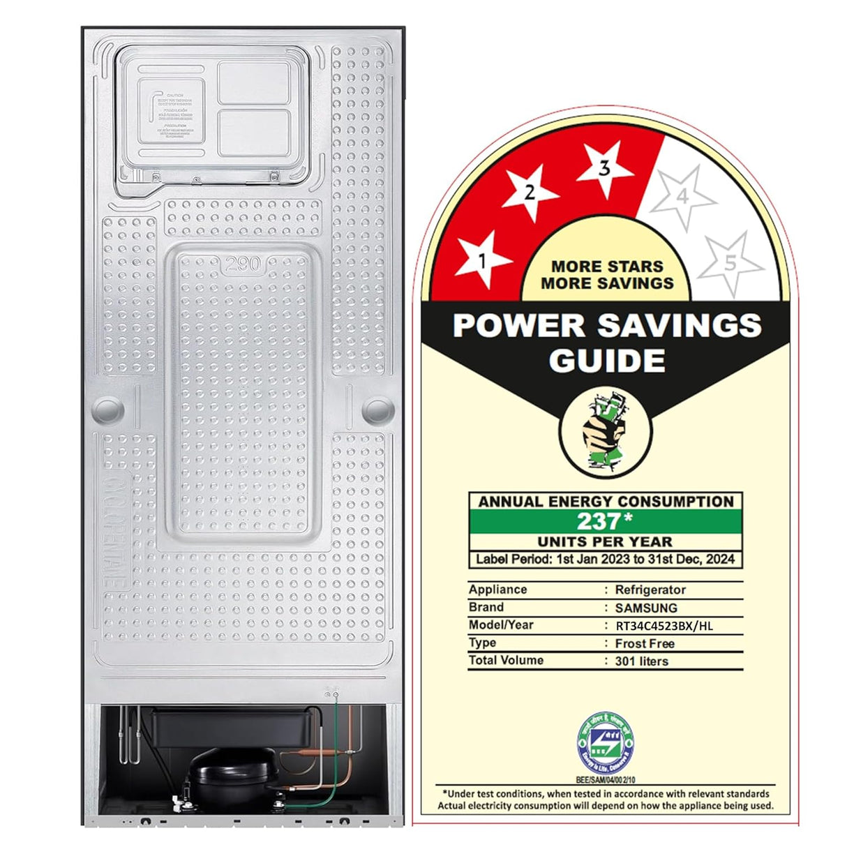 Samsung 301L 3 Star Convertible 5 In 1 Digital Inverter Frost-Free Double Door Refrigerator (RT34C4523BX/HL, Luxe Black) (OPENBOX)