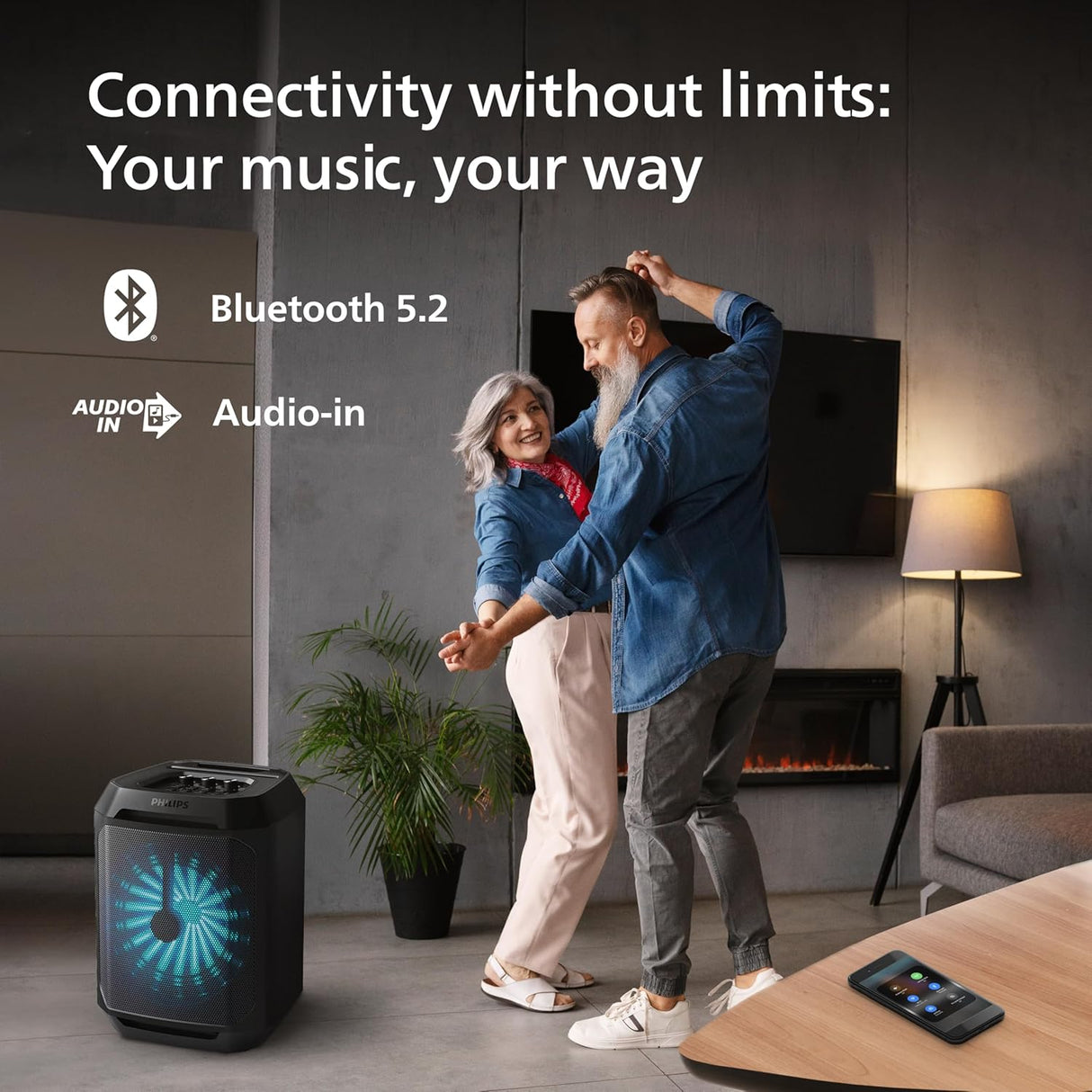 PHILIPS TAX2208 Bluetooth Party Speaker, Dynamic Bass Boost, Bluetooth and Aux-in, Karaoke Microphone Input, Wireless Pairing for Stereo Sound, Up to 7 Hours Battery, Built-in Carry Handle, USB-C (OPENBOX)