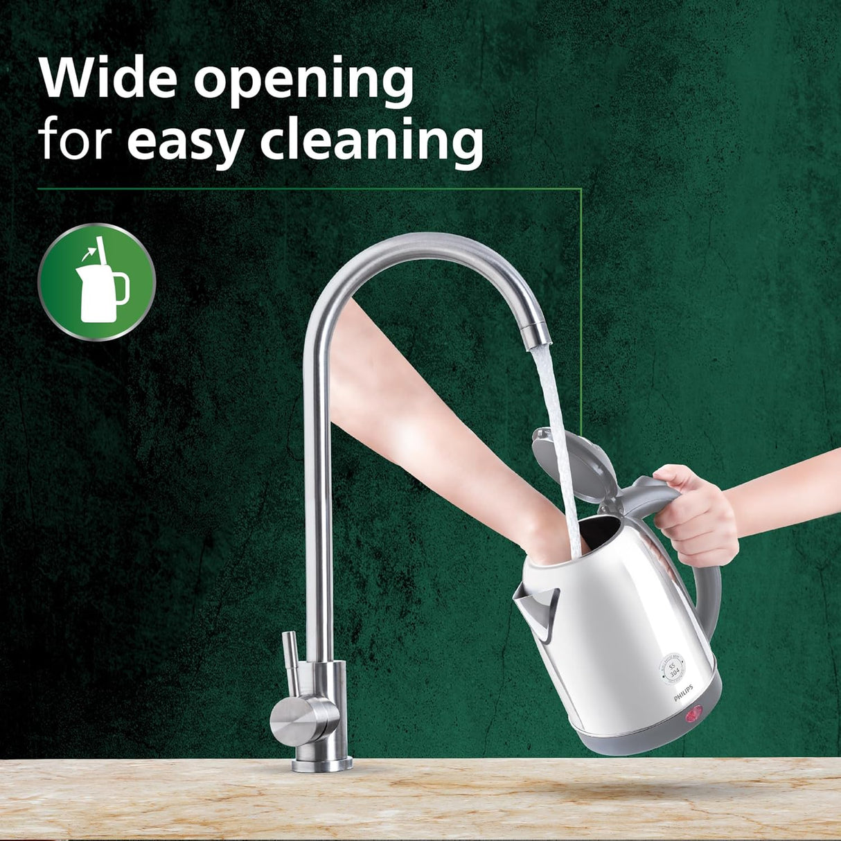 Philips HD9363/02 1.2 L Kettle with rust free SS304 25% Thicker Stainless Steel body for longer life |Triple safe auto cut off | 1300W (OPENBOX)