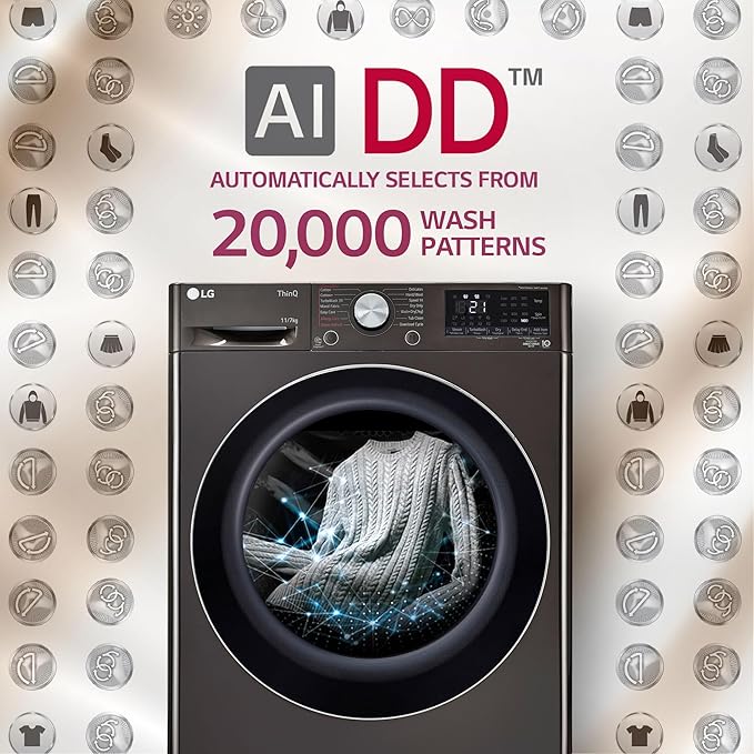 LG Vivace 11 kg/7 kg 5 Star Fully Automatic Front Load Washer Dryer Combo (AI Direct Drive Technology, FHD1107STB.ABLQEIL, Black VCM) (OPENBOX)
