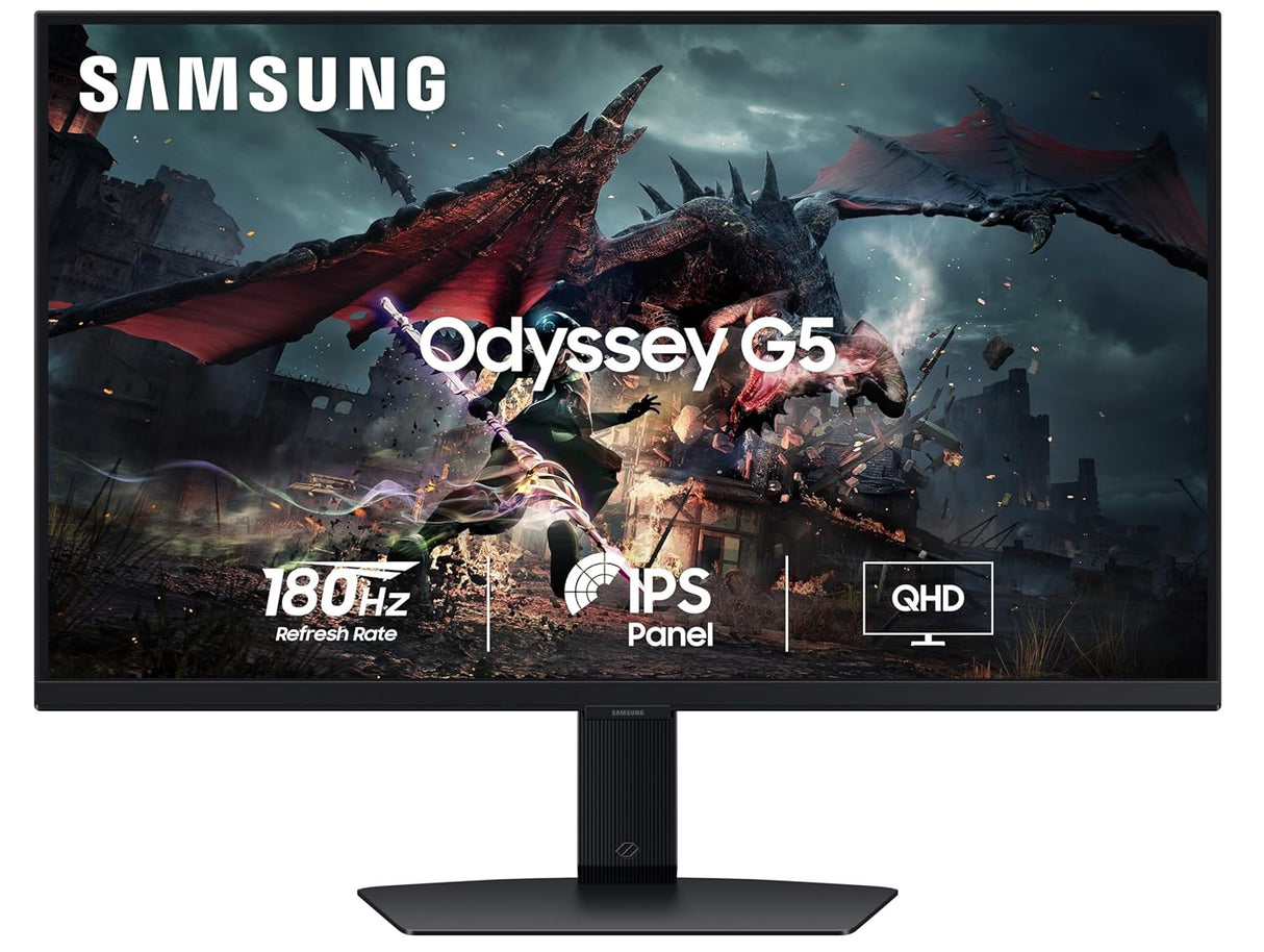 Samsung 27" (68.5cm) Odyssey G5 Fast IPS 2K Gaming Monitor|QHD 2560 x 1440|180 Hz|1ms|350nits|HDR 400|AMD FreeSync|Ports-DP,HDMI,Headphone|Height-Tilt-Pivot Adjustable Stand|LS27DG502EWXXL|Black-open box