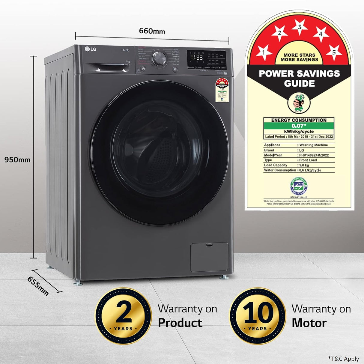 LG 9 kg Fully Automatic Front Load Washing Machine (Model: FHV1409Z4M, Black) (OPENBOX)