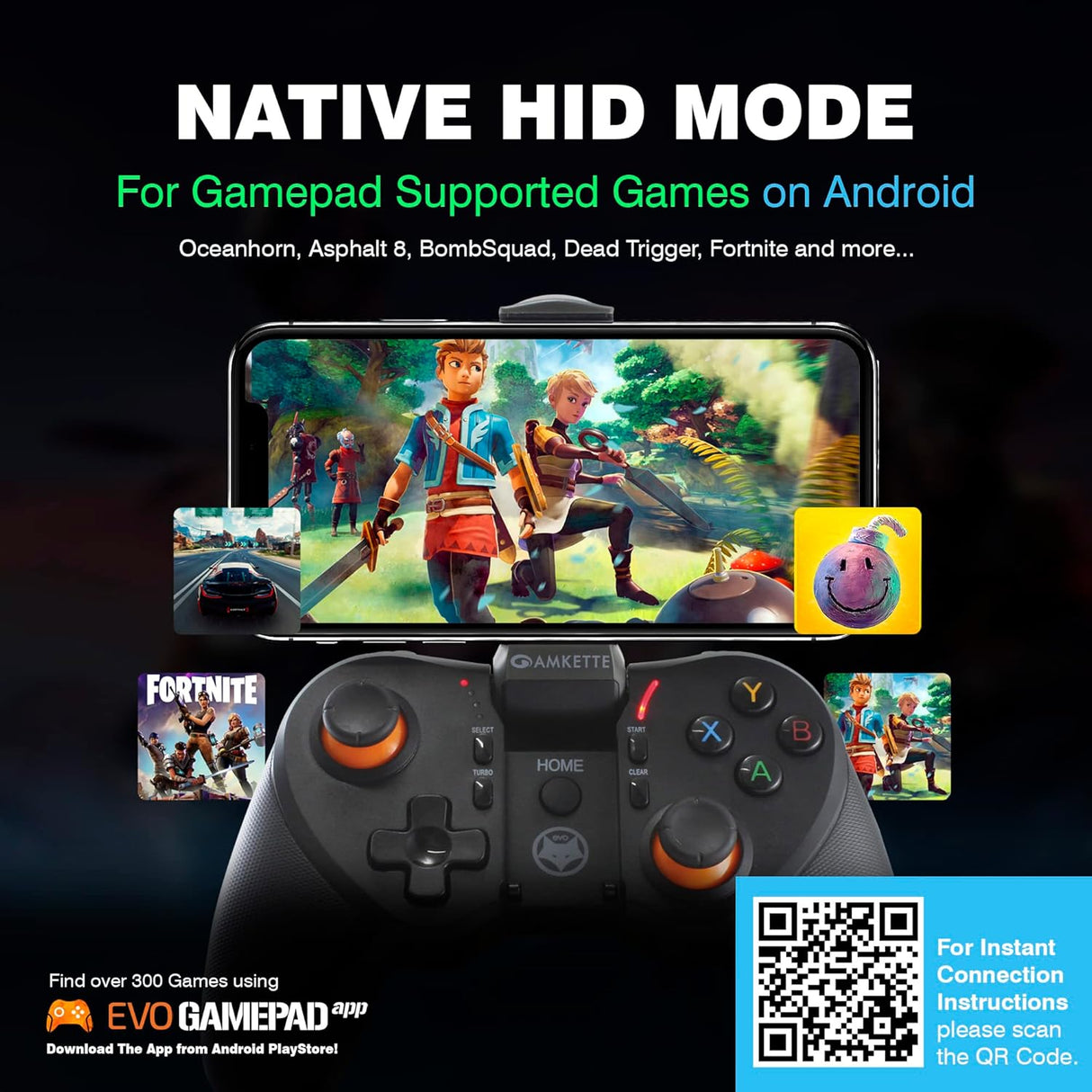 Amkette Evo Gamepad Pro 4 Programmable Gamepad for Android | for Snapdragon Devices Only | with Touch Point Mapping | Works with Genshin, BGMI, COD, Mobile Legends and More | Bluetooth 4.0 (Black) (OPENBOX)