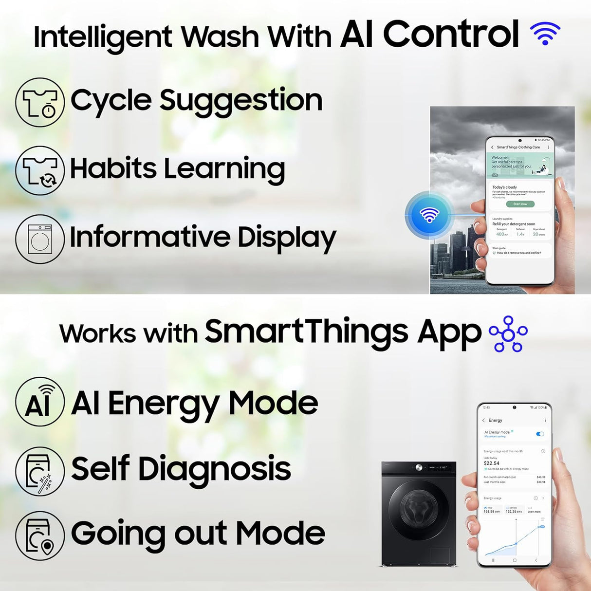 Samsung 12 kg, 5 Star, AI Control, Super Speed, Wi-Fi, Hygiene Steam with Inbuilt Heater, Digital Inverter, Fully-Automatic Front Load Washing Machine (WW12DG6B24ABTL, Black) (OPENBOX)