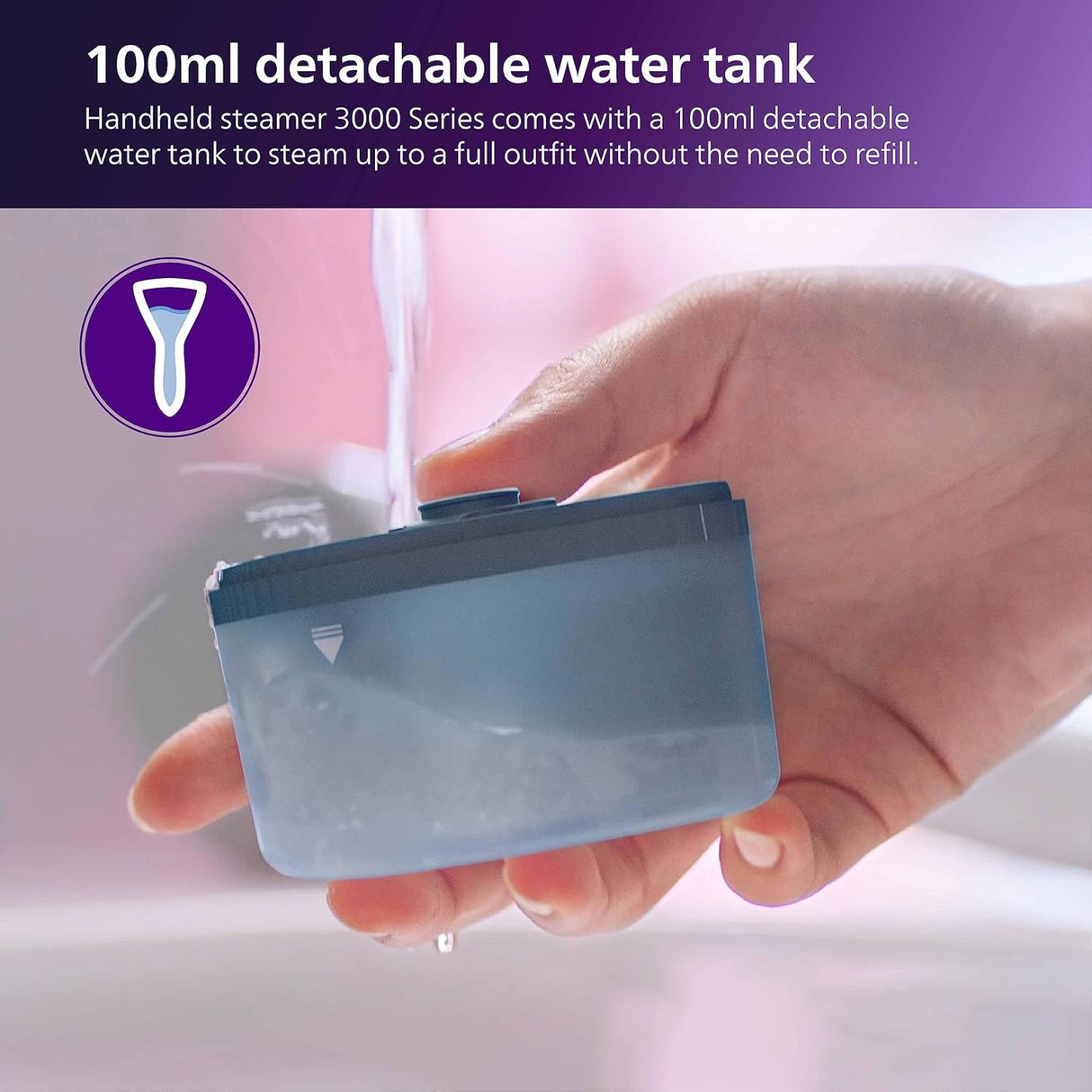 PHILIPS Handheld Garment Steamer STH3000/20 - Compact & Foldable, Convenient Vertical Steaming, 1000 Watt Quick Heat Up, up to 20g/min, Kills 99.9%* Bacteria , Small (OPENBOX)