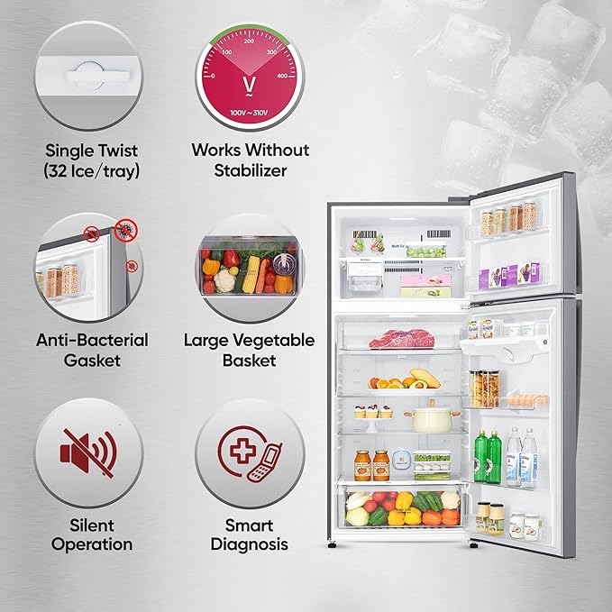 LG 475 Litres 1 Star Frost Free Double Door Refrigerator with Stabilizer Free Operation (GN-H602HLHM.APZQEBN, Platinum Silver) (OPENBOX)