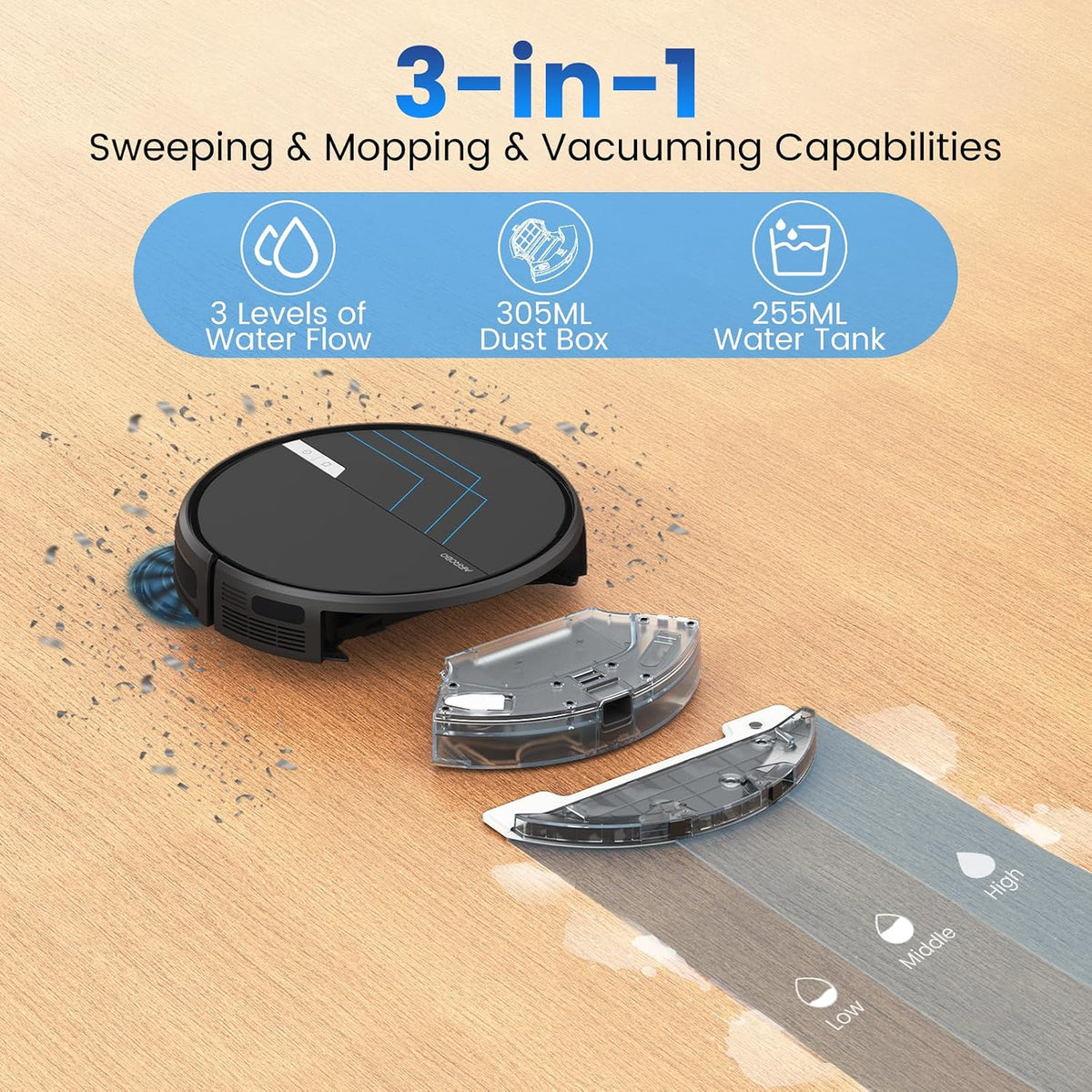 AIRROBO Robot Vacuum and Mop, 3000Pa Strong Suction Power Vacuum Mop Robot, Wi-Fi/App/Alexa, Self-Charging Robotic Vacuum for Hard Floor, Pet Hair and Low-Piled Carpet, Slim Design, Quiet,P30- OPEN BOX