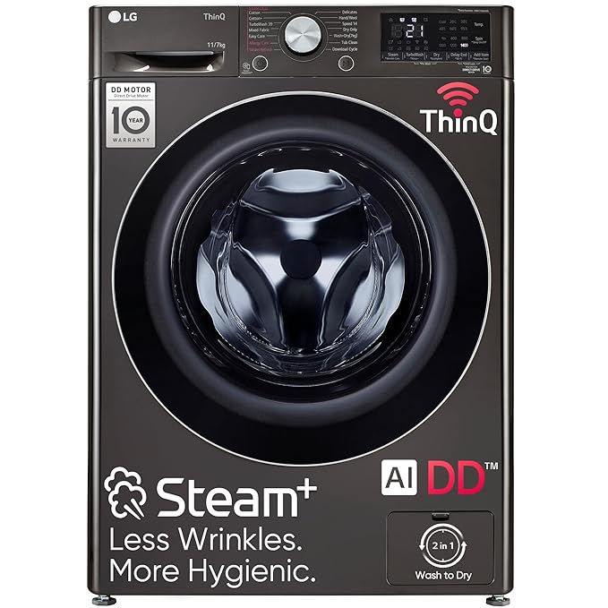 LG Vivace 11 kg/7 kg 5 Star Fully Automatic Front Load Washer Dryer Combo (AI Direct Drive Technology, FHD1107STB.ABLQEIL, Black VCM) (OPENBOX)