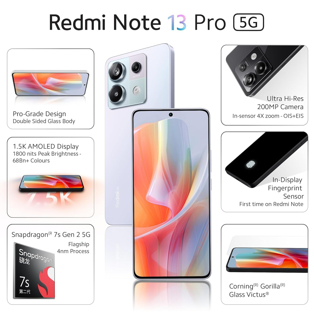 Redmi Note 13 Pro (8GB RAM, 256GB Storage) | 1.5K AMOLED | 200MP Hi-Res Camera | Flagship 4nm SD 7s Gen 2 | 67W TurboCharge