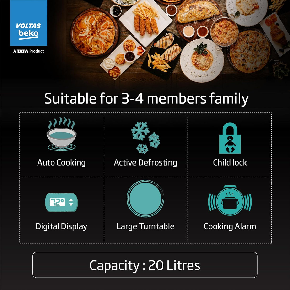 Voltas Beko 20 Litres Convection Microwave Oven (Digital Timer, MC20SD, Silver) (OPENBOX)