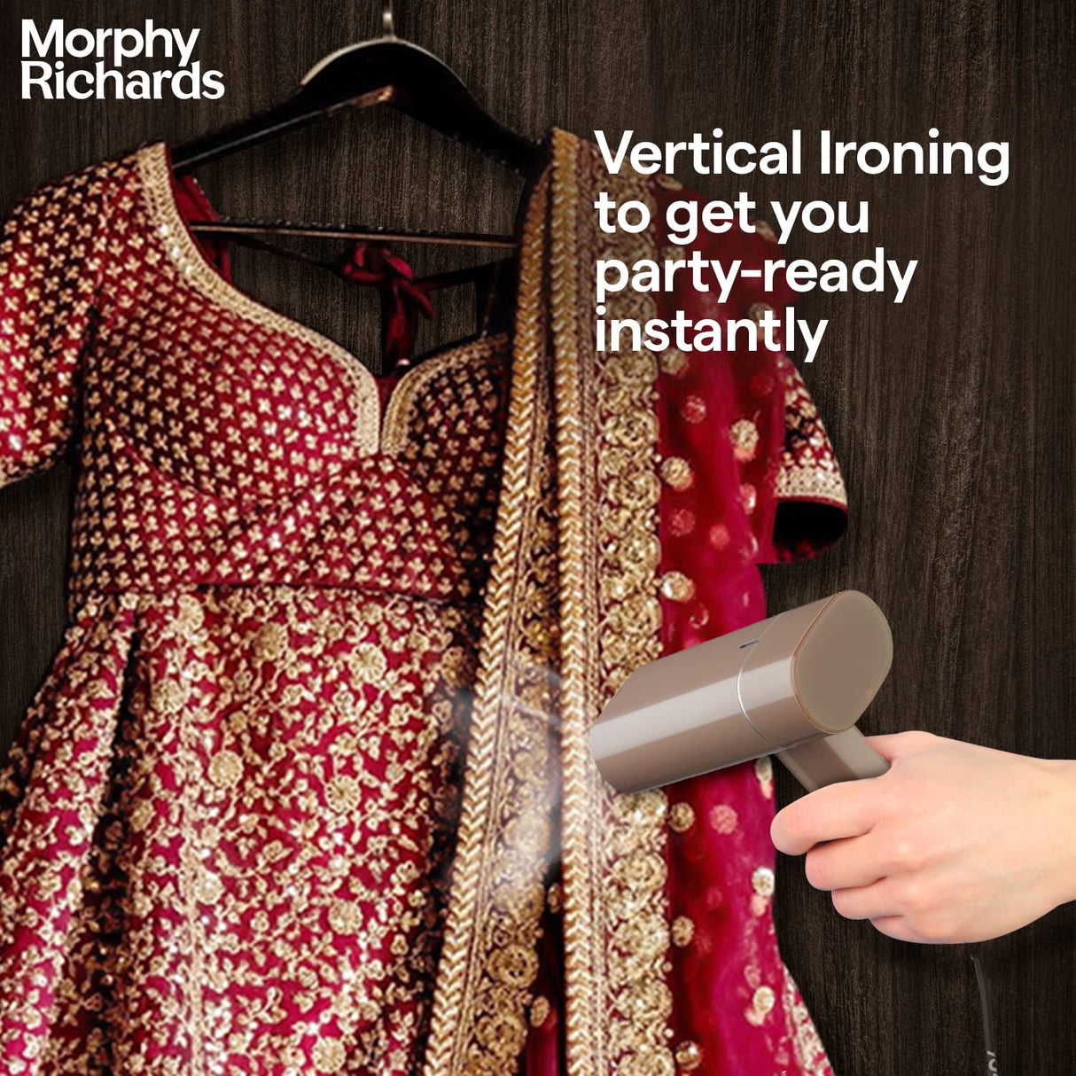 Morphy Richards SteamPro 1300 W Handheld Garment Steamer | With 130ml Detachable Water Tank | Foldable & Lightweight | Champagne Gold (OPENBOX)