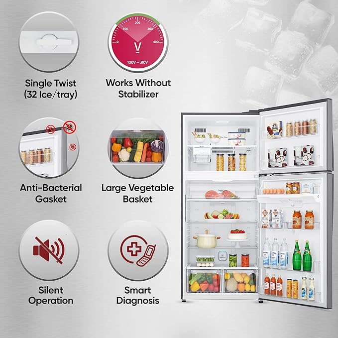 LG 592 Litres 1 Star Frost Free Double Door Refrigerator with Smart Inverter Compressor (GR-H812HLHM, Platinum Silver) (OPENBOX)