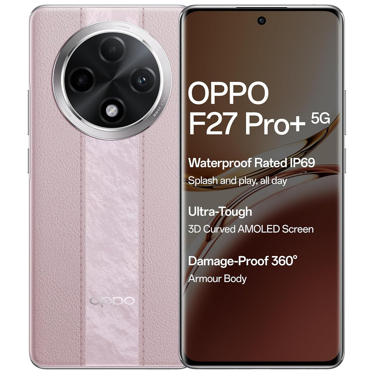 OPPO F27 Pro+ 5G (Dusk Pink, 8GB RAM, 256GB Storage)| 6.7 FHD+ AMOLED Toughest 3D Curved Display|64MP AI Featured Camera|IP69 | 67W SUPERVOOC (OPENBOX)