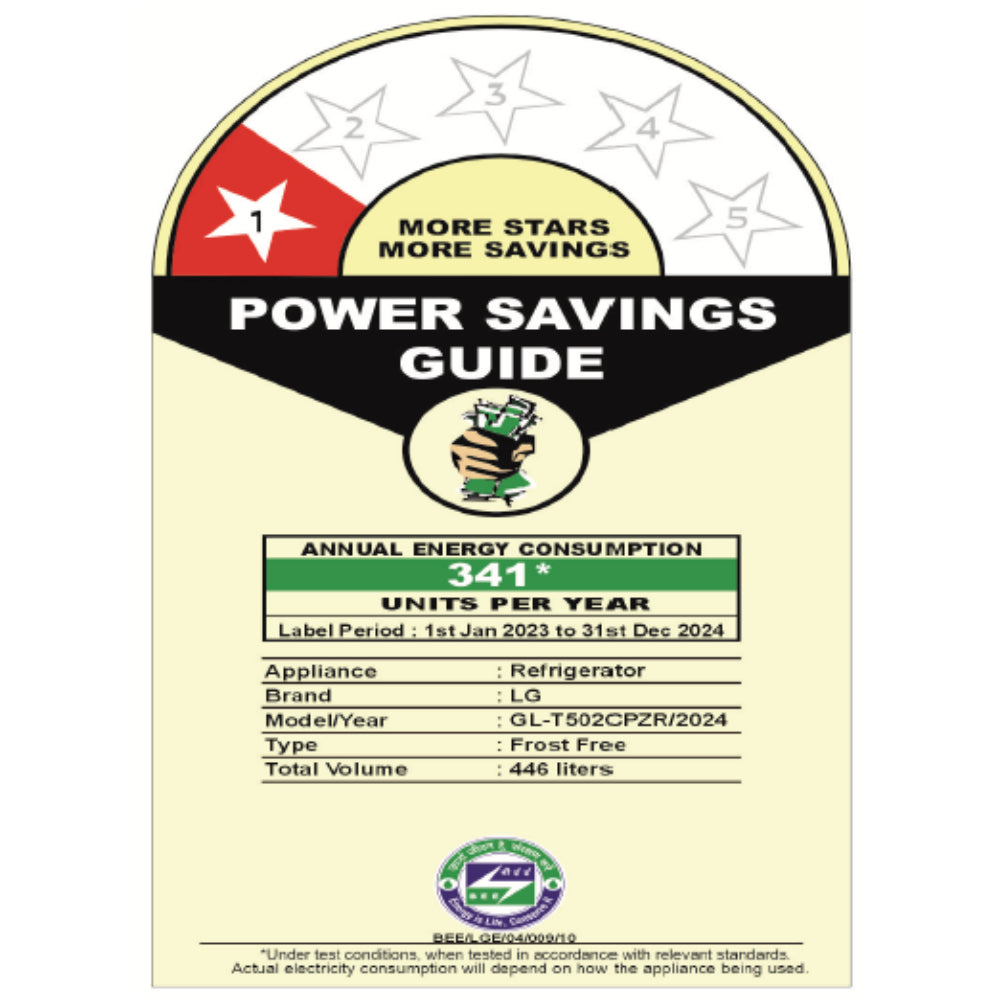 LG 446 Litres 1 Star Frost Free Double Door Convertible Refrigerator (GL-T502CPZR) (OPENBOX)