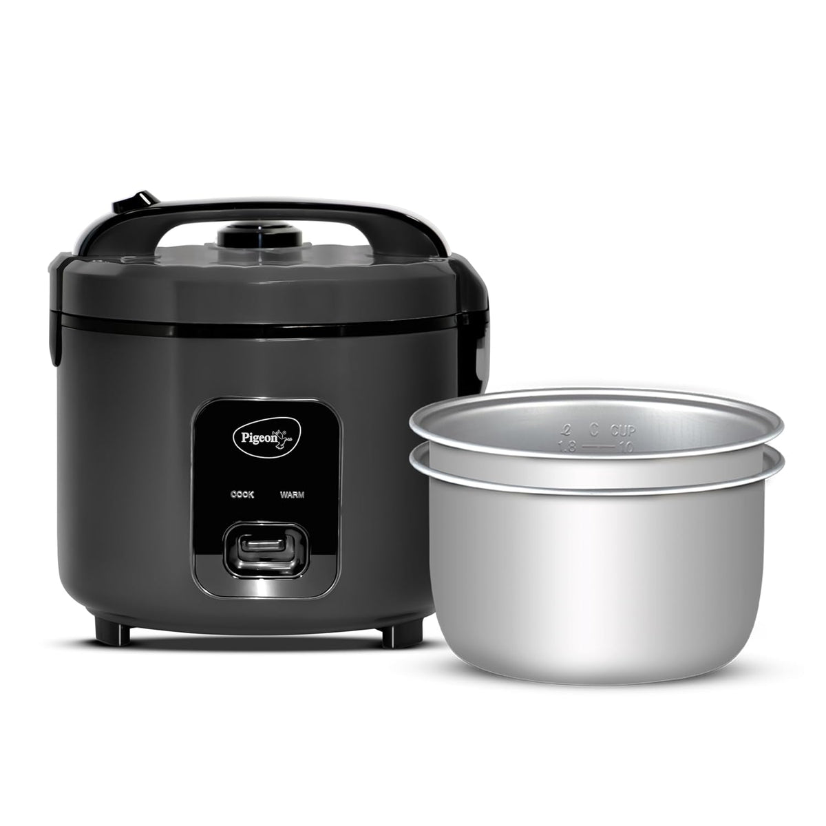 Pigeon Easy 3L Electric Rice Cooker with 2 Pots, Keep warm function, Steam basket, Spatula & Measuring cup (Grey) - OPEN BOX