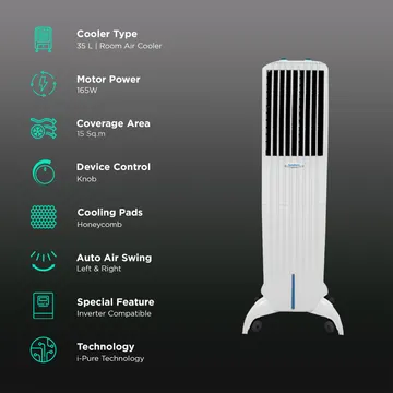 Symphony Diet 35T 35 Litres Room Air Cooler with Powerful Air Blower (Cool Flow Dispenser, White) (OPENBOX)