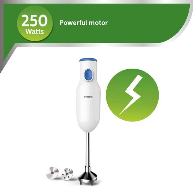 PHILIPS Daily Collection 250 Watt Hand Blender with 2 Attachments (Safety Carry Lock, Blue & White)
