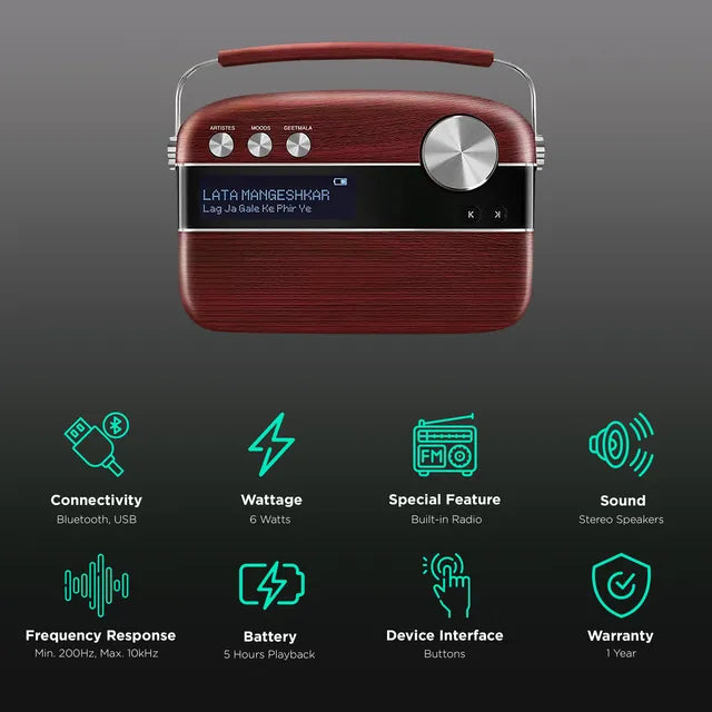 SAREGAMA Carvaan 6W Portable Bluetooth Speaker (5 Hours Playtime, Cherrywood Red) - OPEN BOX