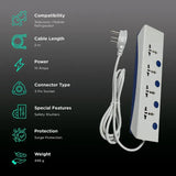 HAVELLS Royal Star 10 Amps 4 Sockets Plus 4 Surge and Spike Guard (2 Meters, Surge Protection, AHNKXXB104, Grey)-OPEN BOX