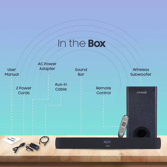 Croma 240W Bluetooth Soundbar with Remote (Rich Bass, 2.1 Channel, Black) (OPENBOX)