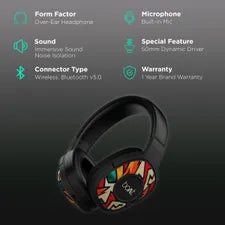 boAt Rockerz 550 Bluetooth Headphone without Mic (Dual Connectivity, Over Ear, Black)