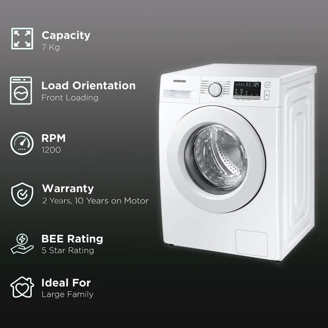 SAMSUNG 7 kg 5 Star Inverter Fully Automatic Front Load Washing Machine (WW70T4020EE/TL, Diamond Drum, White)-OPEN BOX