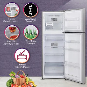 LG 340 Litres 2 Star Frost Free Double Door Convertible Refrigerator with Multi Air Flow System (GL-S342SPZY, Shiny Steel)