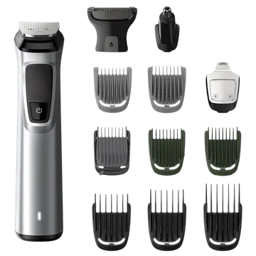 PHILIPS Series 7000 13-in-1 Rechargeable Cordless Grooming Kit for Face, Hair & Body for Men (120min Runtime, DualCut Technology, Silver)