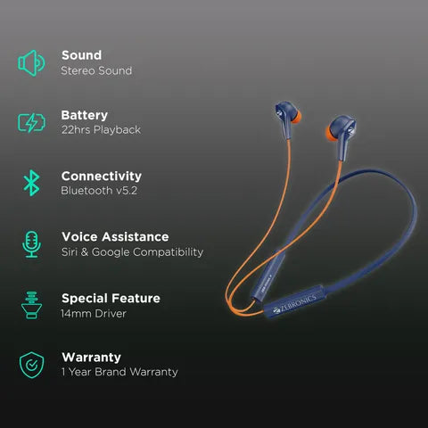 Zebronics Zeb-Yoga 4 Bluetooth Neckband (Blue)