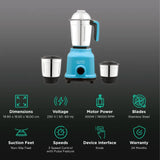 Croma 500 Watt 3 Jars Mixer Grinder (19000 RPM, Shock Proof Body, Blue) - OPEN BOX