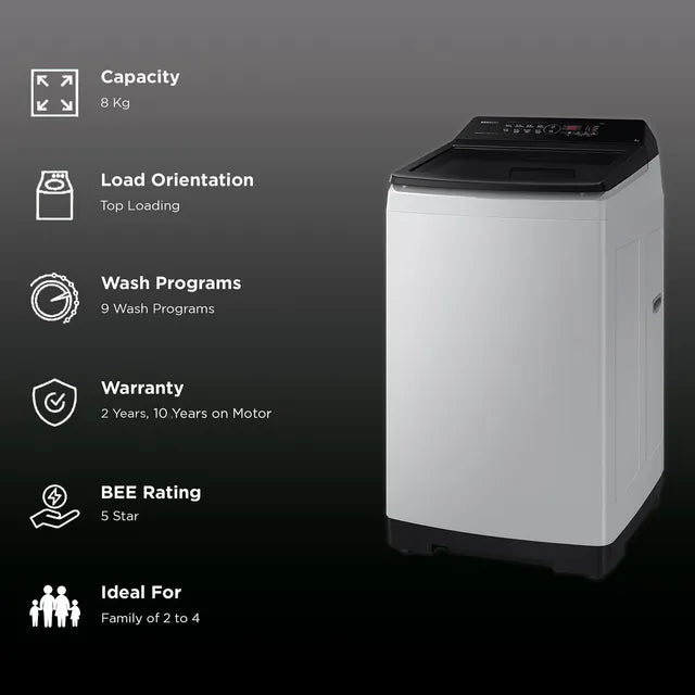 SAMSUNG 8 Kg 5 Star Inverter Fully Automatic Top Load Washing Machine (WA80BG4441BGTL, Diamond Drum, Light Grey)-OPEN BOX