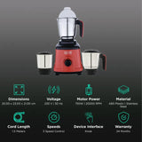 Croma 750 Watt 3 Jars Mixer Grinder (20000 RPM, Overload Protection, Red & Black) - OPEN BOX