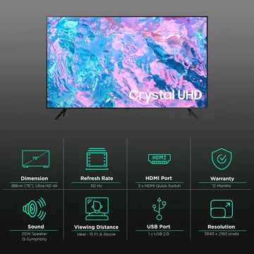 SAMSUNG Series 7 189 cm (75 inch) 4K Ultra HD LED Tizen TV with Crystal Processor