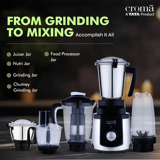 roma 1000 Watt 5 Jars Mixer Grinder (20000 RPM, Inbuilt Overload Protection, Silver and Black) - OPEN BOX