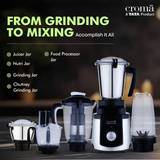 roma 1000 Watt 5 Jars Mixer Grinder (20000 RPM, Inbuilt Overload Protection, Silver and Black) - OPEN BOX