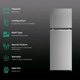 LG 246 Litres 3 Star Frost Free Double Door Convertible Refrigerator with Smart Diagnosis (GL-S262SPZX.DPZZEB, Shiny Steel)