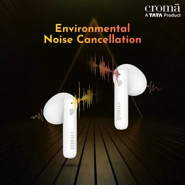 Croma TWS Earbuds with Environmental Noise Cancellation (IPX4 Waterproof, Fast Charging, White and Grey)