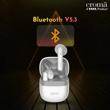 Croma TWS Earbuds with Environmental Noise Cancellation (IPX4 Waterproof, Fast Charging, White and Grey)