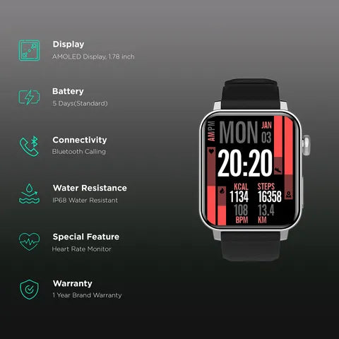 Croma Velocity AM Smartwatch (Model: CRSWAMCSWA029902, Silver)