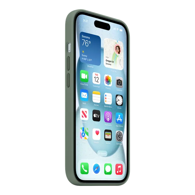 Apple Soft Silicone Back Cover for Apple iPhone 15 (MagSafe Charging Support, Cypress)