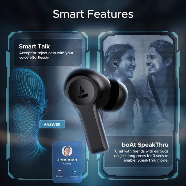 boAt Airdopes Flex 454 TWS Earbuds with Active Noise Cancellation (IPX5 Water Resistant, ASAP Charge, Gunmetal Black)