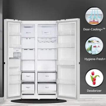 LG 650 Litres 3 Star Frost Free Side by Side Refrigerator with Smart Inverter Compressor (GLB257DLW3, Linen White)
