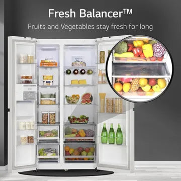 LG 650 Litres 3 Star Frost Free Side by Side Refrigerator with Smart Inverter Compressor (GLB257DLW3, Linen White)