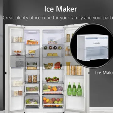 LG 650 Litres 3 Star Frost Free Side by Side Refrigerator with Smart Inverter Compressor (GLB257DLW3, Linen White)