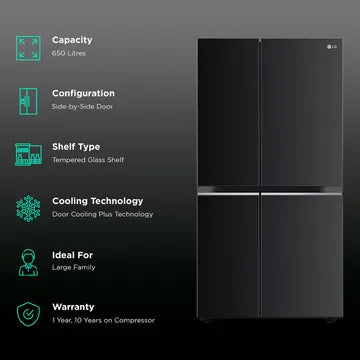LG 650 Litres 3 Star Frost Free Side by Side Refrigerator (GL-B257EES3, Ebony Sheen)